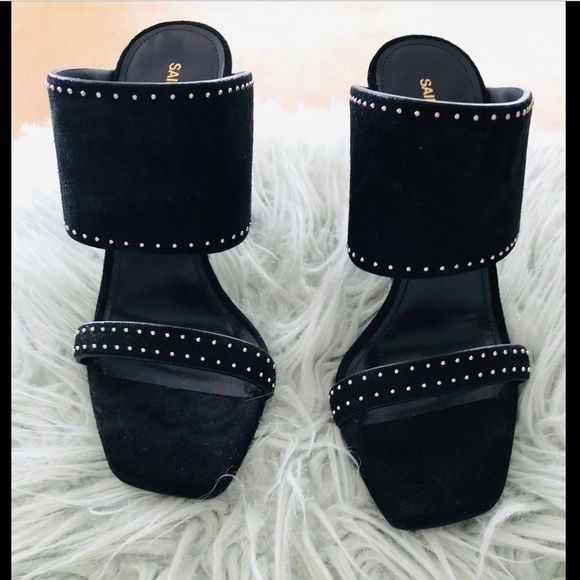 Saint Laurent Black Ladies Oak Mule Suede Studded Sandal Shoe Sz 37.5 NWOT NEW - Picture 3 of 16